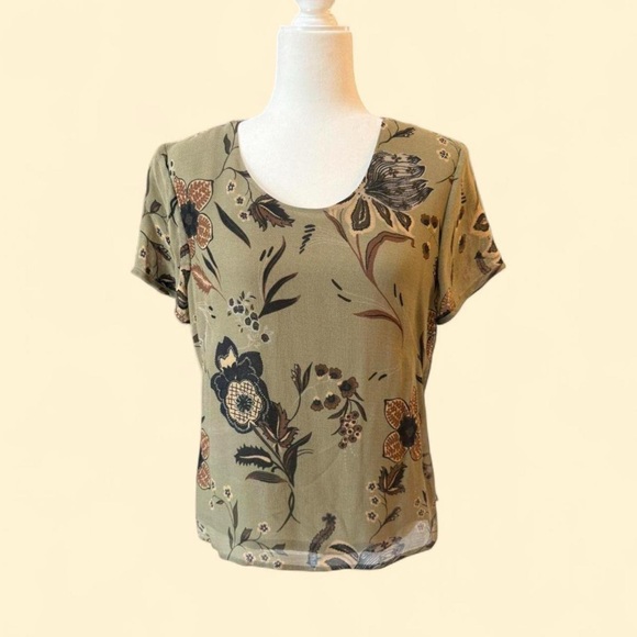 Valerie Stevens Tan and Brown Fitted Short Sleeve Blouse - Picture 1 of 8